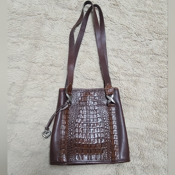 Brighton Handbags - Vintage Brighton Brown Double Handle Shoulder Bag With Heart Charm 90's